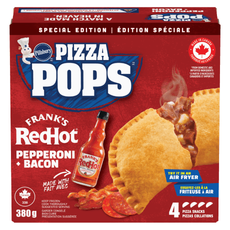 Front of pack for Pizza Pops Franks Red Hot Pepperoni & Bacon special edition