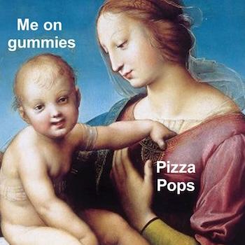 Pizza pops weird good image of a baby with its mother - Link to social post
