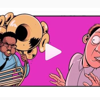 Cartoon image of a person playing a tuba - Link to social post
