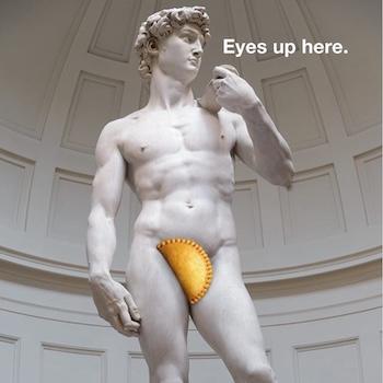 Male statue with pizza pop - Link to social post