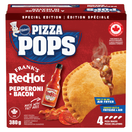 Front of pack for Pizza Pops Franks Red Hot Pepperoni & Bacon special edition